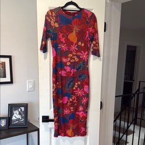 FARM Rio Red Cocktail Sheath Dress with 3/4 Sleeves